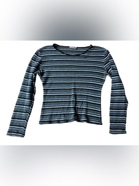 VINTAGE 90S IN CHARGE BLUE STRIPED LONG SLEEVE SHIRT MEDIUM WOMENS